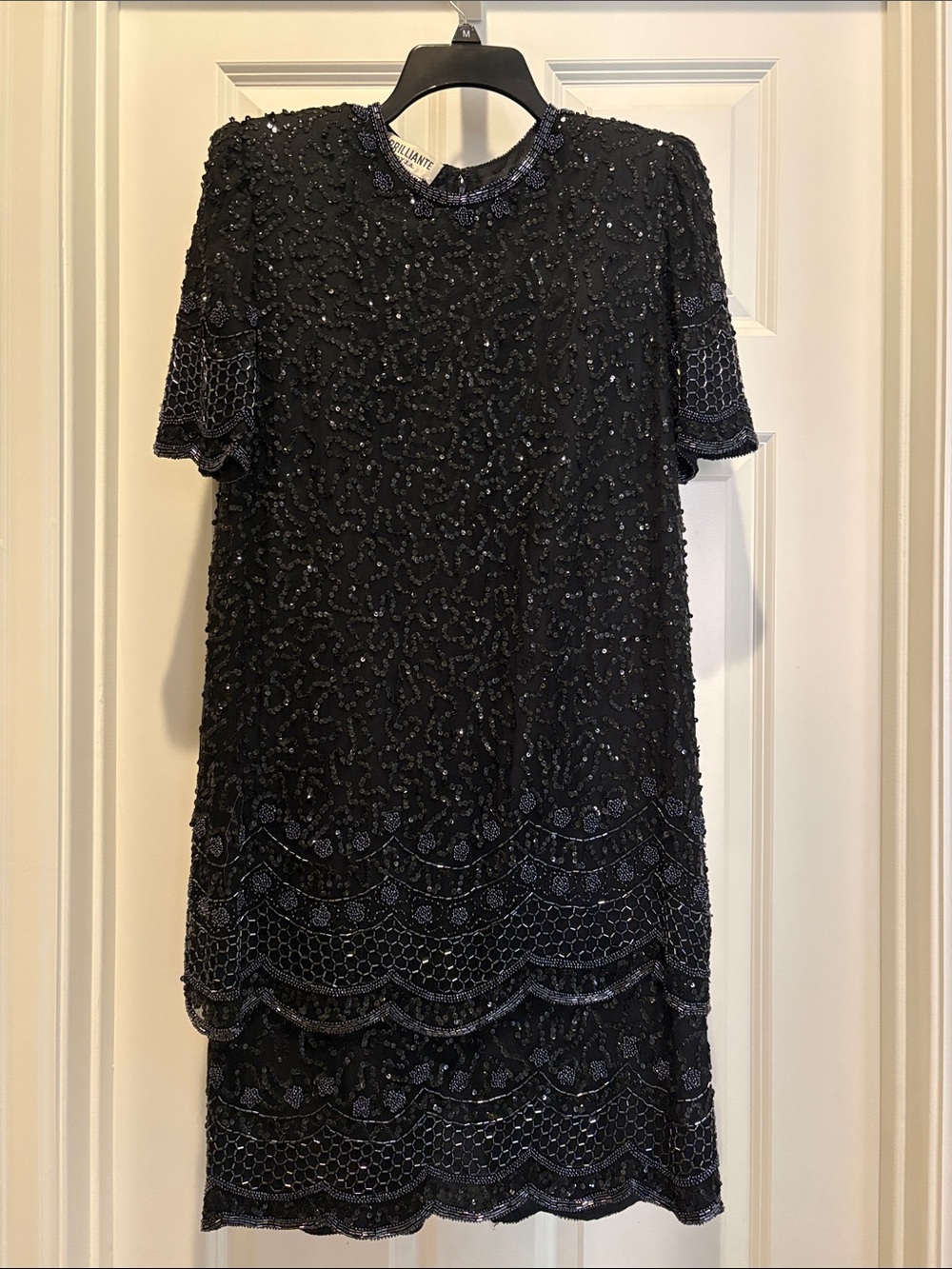 Beaded Black Shift Dress by Needle & Thread- Sequin